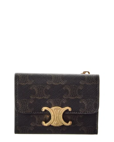Celine Triomphe Canvas & Leather Coin Card Case In White