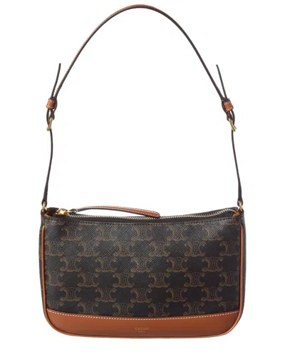 Celine Triomphe Canvas & Leather Shoulder Bag In Brown