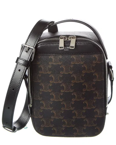 Celine Triomphe Canvas & Leather Vertical Messenger Box Bag In Black