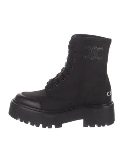 Pre-owned Celine Triomphe Canvas Combat Boots In Black