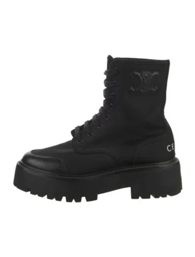 Pre-owned Celine Triomphe Canvas Combat Boots In Black