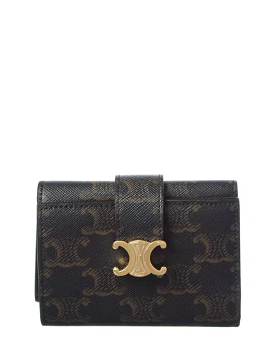 Celine Triomphe Canvas Fine Strap Wallet In Black