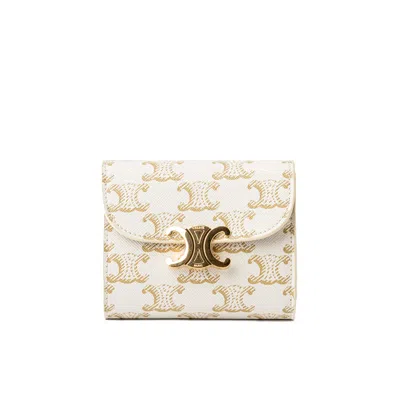 Celine Triomphe Canvas Flap Wallet In White