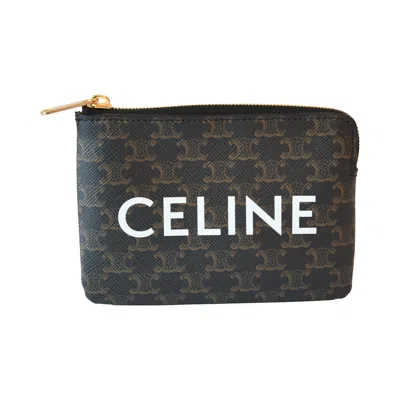 Celine Triomphe Canvas Logo Coin And Card Pouch With Hook Black