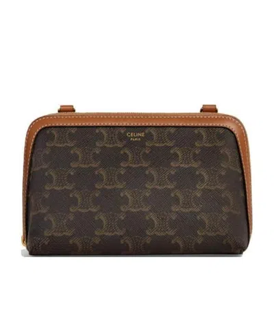 Celine Triomphe Canvas Logo-printed Chain Shoulder Bag In Brown