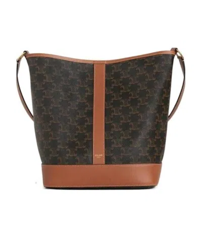 Celine Medium Bucket In Triomphe Canvas And Calfskin In Tan
