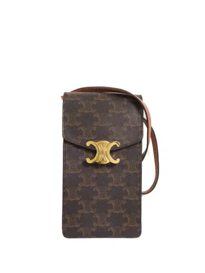 Pre-owned Celine Triomphe Canvas Phone Pouch In Brown