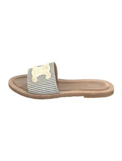 Pre-owned Celine Triomphe Canvas Slides In Blue