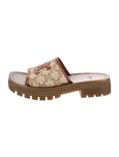 Pre-owned Celine Triomphe Canvas Slides In Neutral