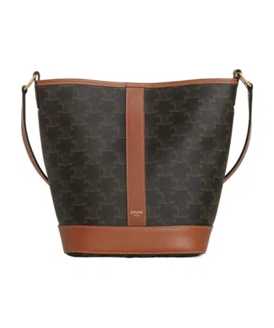 Celine Triomphe Canvas Small Bucket Bag In Brown