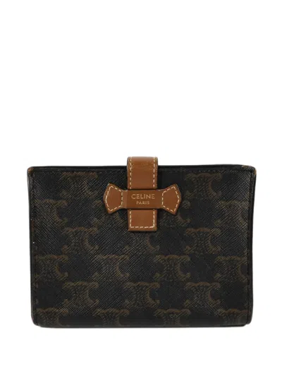 Pre-owned Celine Triomphe Canvas Wallet In Black