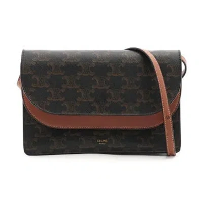 Pre-owned Celine Triomphe Canvas Wallet On Strap In Brown