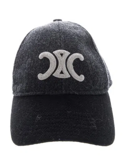 Pre-owned Celine Triomphe Cap In Gray