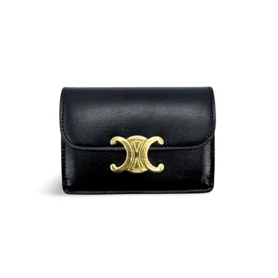 Pre-owned Celine Triomphe Card Case Leather Black Leather Card Holders Accessory ()