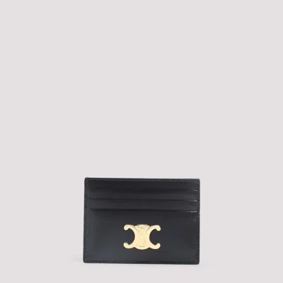 Celine Triomphe Card Holder In Polished Calfskin In Black