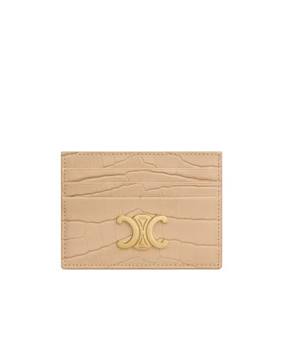 Celine Triomphe Card Holder In Oat-beige
