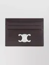 Celine Triomphe Card Holder With Metal Logo Accent In Burgundy