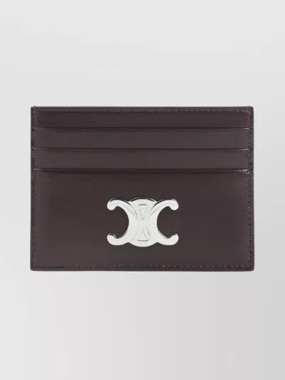 Celine Triomphe Card Holder With Metal Logo Accent In Burgundy