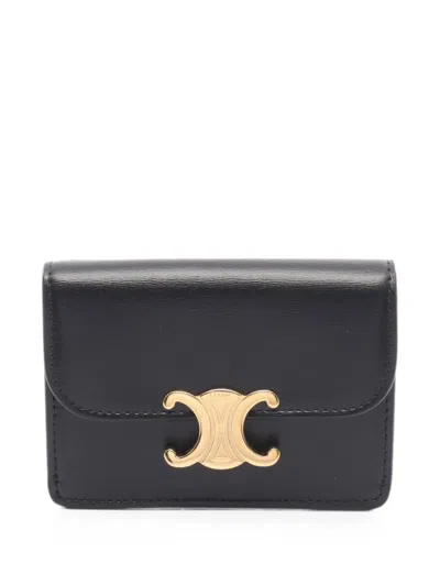 Pre-owned Celine Triomphe Card Wallet In Black