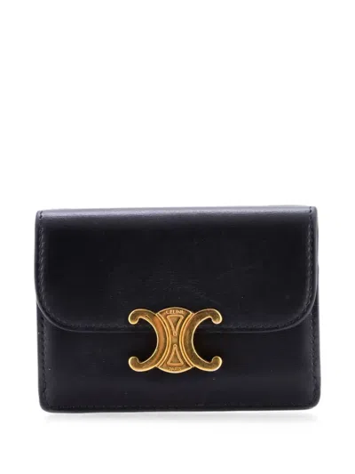 Pre-owned Celine Triomphe Case Leather Card Holder In Black