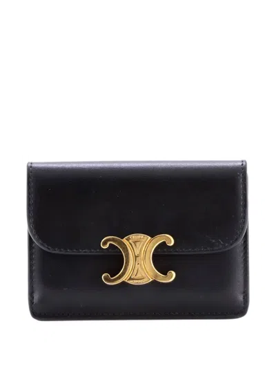 Pre-owned Celine Triomphe Case Leather Card Holder In Black