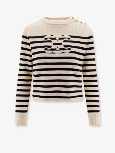 Celine Triomphe Cashmere And Wool Sweater In Neutral