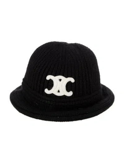 Pre-owned Celine Triomphe Cashmere Beanie In Black