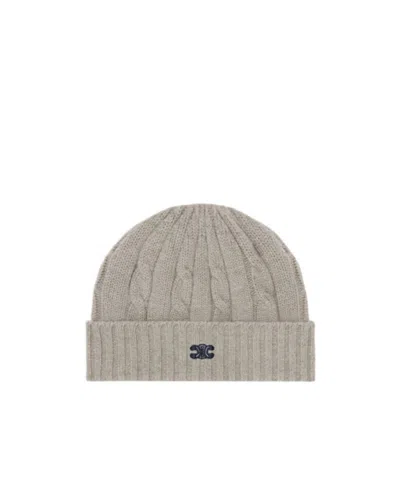 Celine Triomphe Cashmere Coarse Knitted Hat In Gray