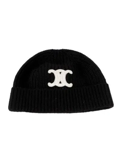 Pre-owned Celine Triomphe Cashmere Knit Beanie In Black/white