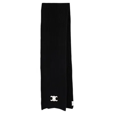 Pre-owned Celine Triomphe Cashmere Rib-knit Muffler Scarf Black