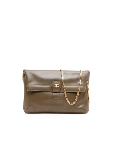 Celine Céline Triomphe Chain Clutch Bag In Brown