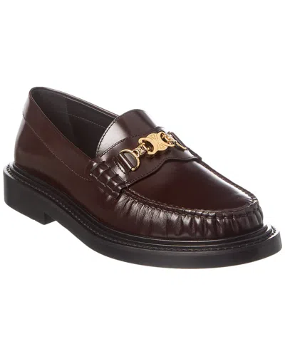 Celine Triomphe Polished Bullskin Chain Loafers In Black