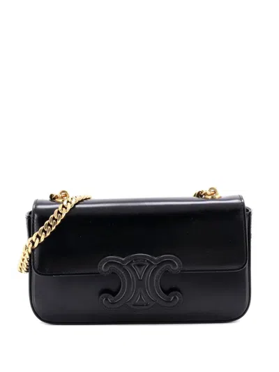 Pre-owned Celine Triomphe Chain Leather Small Shoulder Bag In Black