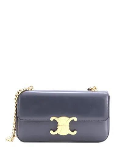 Pre-owned Celine Triomphe Chain Leather Small Shoulder Bag In Gray