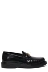 Celine Triomphe Polished Bullskin Chain Loafers In Black