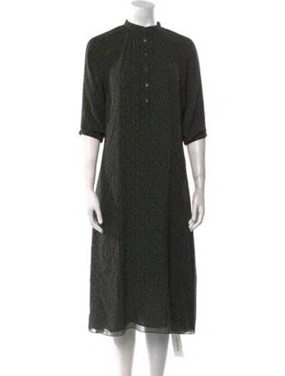 Pre-owned Celine Triomphe Chain Link Print Midi Length Dress In Green