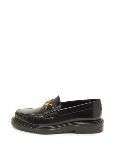 Pre-owned Celine Triomphe Chain-detail Loafers In Black