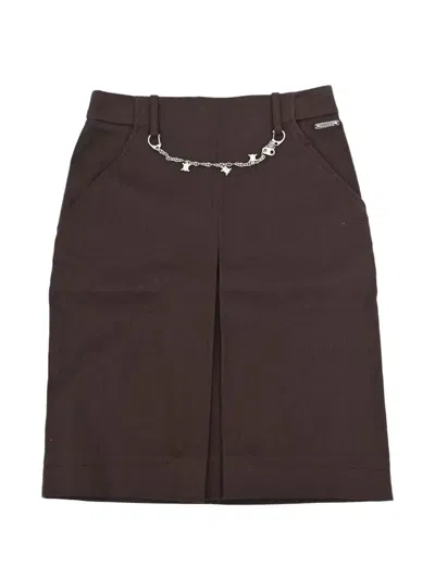 Pre-owned Celine Triomphe Chain-link Pleated Skirt In Brown