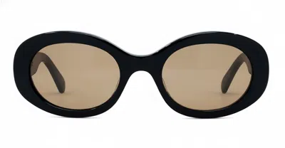 Celine Triomphe Cl40194u - Shiny Black / Brown Lens Sunglasses