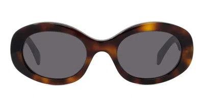 Celine Triomphe Oval Frame Sunglasses With Gold Detailing In Brown