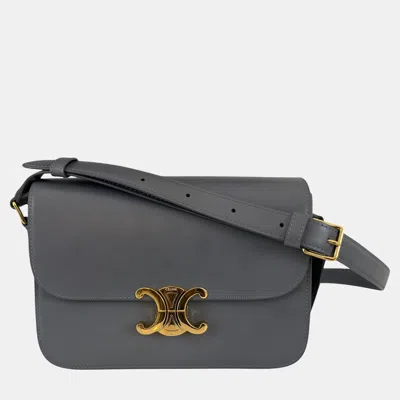 Pre-owned Celine Triomphe Classic Grey Leather Flap Bag In Gray
