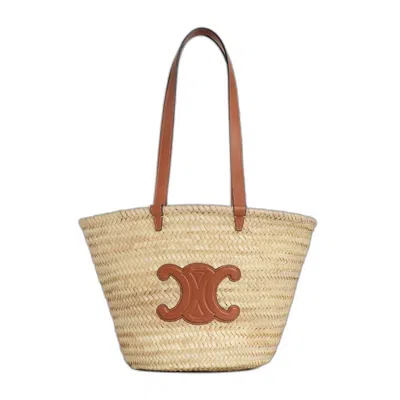 Celine Triomphe Classic Medium Tan Palm Leaves Calfskin Bag In Brown