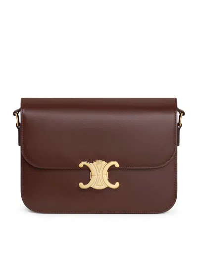 Celine Triomphe Classique Bag In Glossy Calfskin In Brown