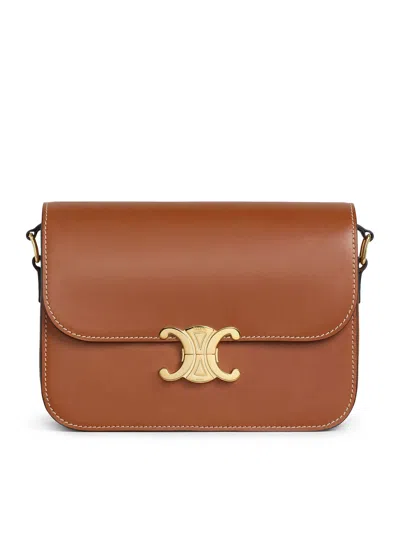 Celine Triomphe Classique Bag In Natural Tan Calf Leather In Brown
