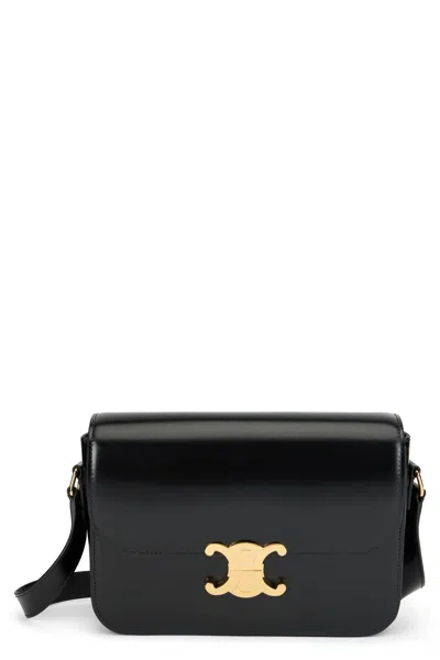 Celine Triomphe Classique Shoulder Bag In Leather In Black