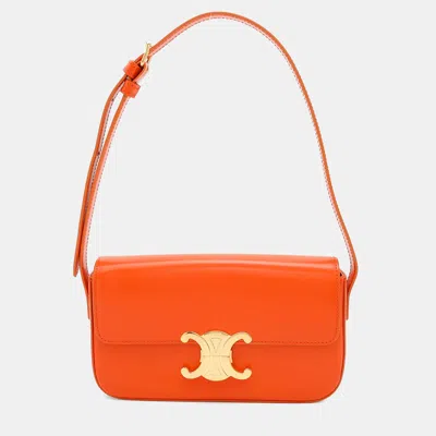 Pre-owned Celine Triomphe Claude Orange Shiny Calfskin Shoulder Bag