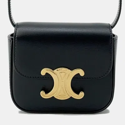 Pre-owned Celine Triomphe Claude Shoulder Bag Black Leather Size Mini