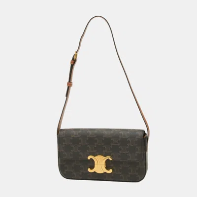 Pre-owned Celine Triomphe Claude Shoulder Bag Canvas Calf Tan