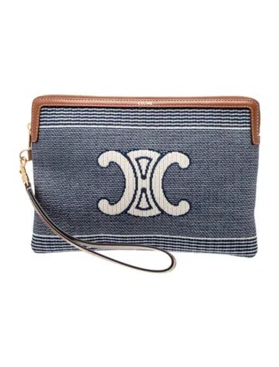 Pre-owned Celine Triomphe Clutch 2025 In Blue