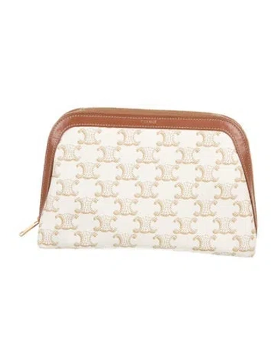 Pre-owned Celine Triomphe Clutch In Neutral
